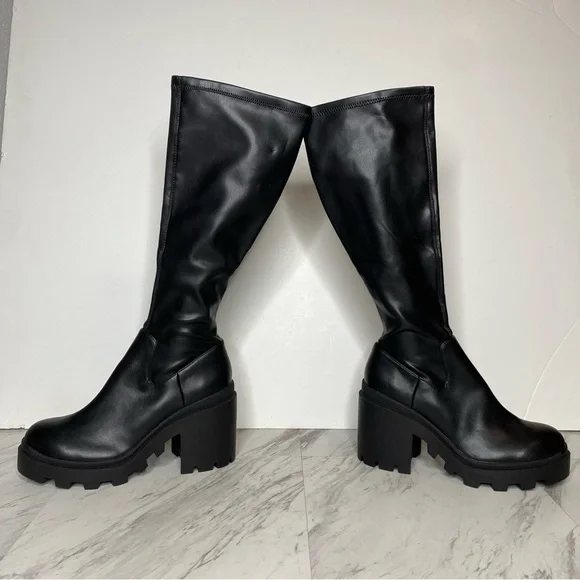 Steve Madden Derby Black Chunky Lug Sole Tall Boot 11M